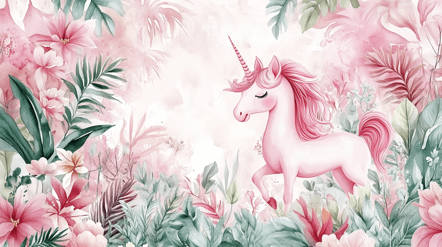 Papier Peint Déco Chambre Licorne Princesse Jardin Tropical Et Licorne