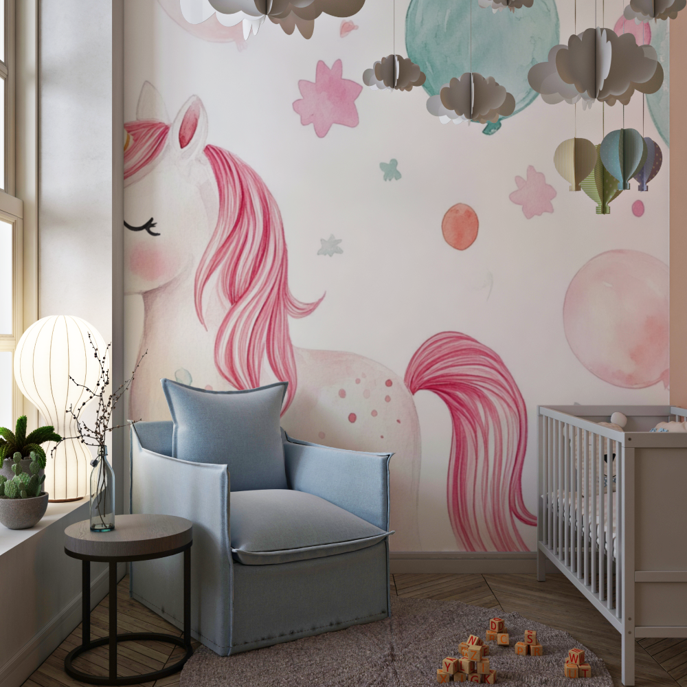 Papier peint deco licorne pour fille ballon chambre de fille