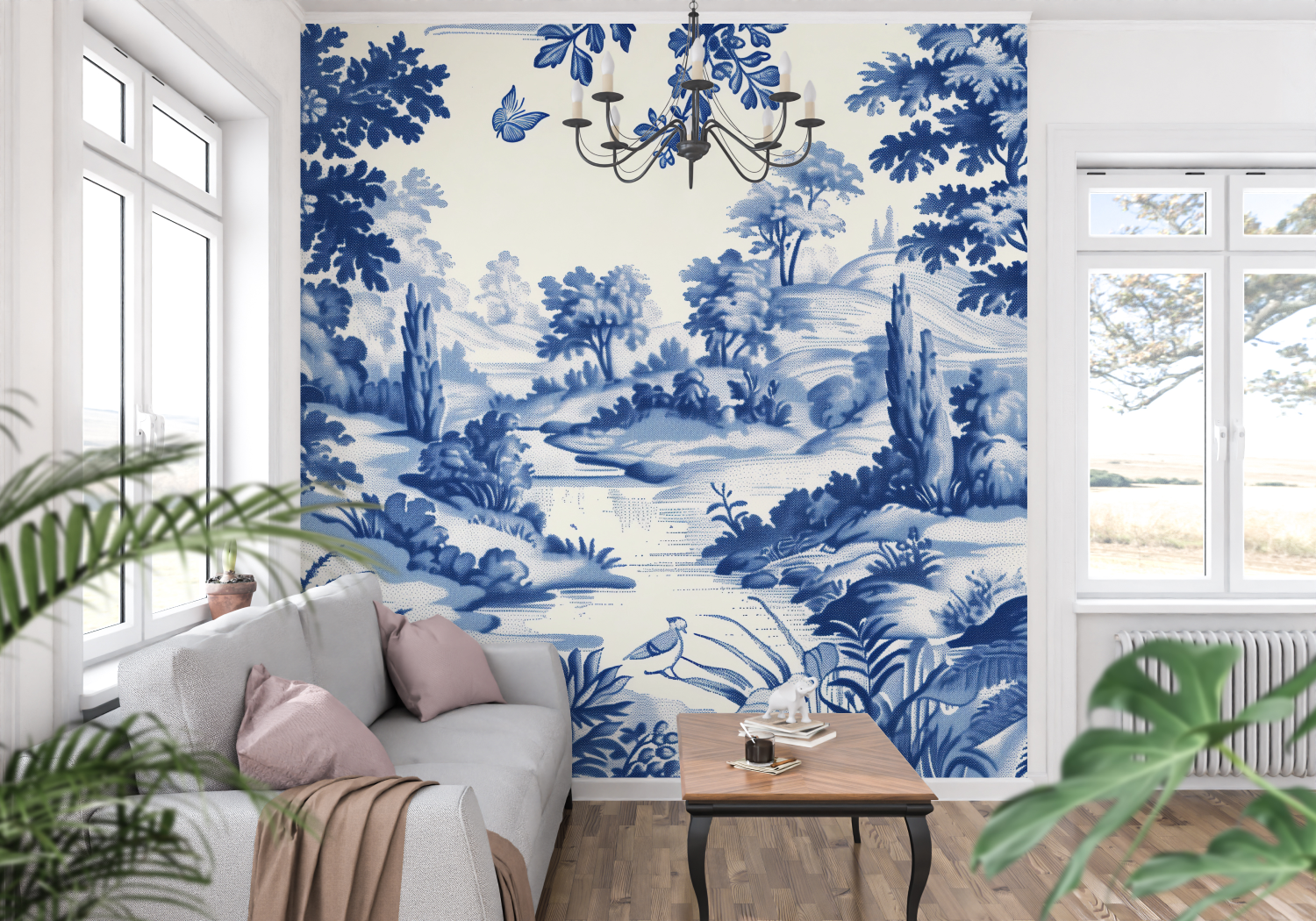 Papier Peint Toile De Jouy Style Boheme - trompe l'oeil