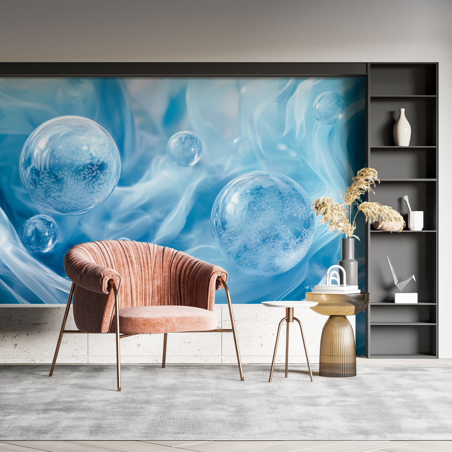 Papier peint aquarelle art fluide abstrait bleu pano mural