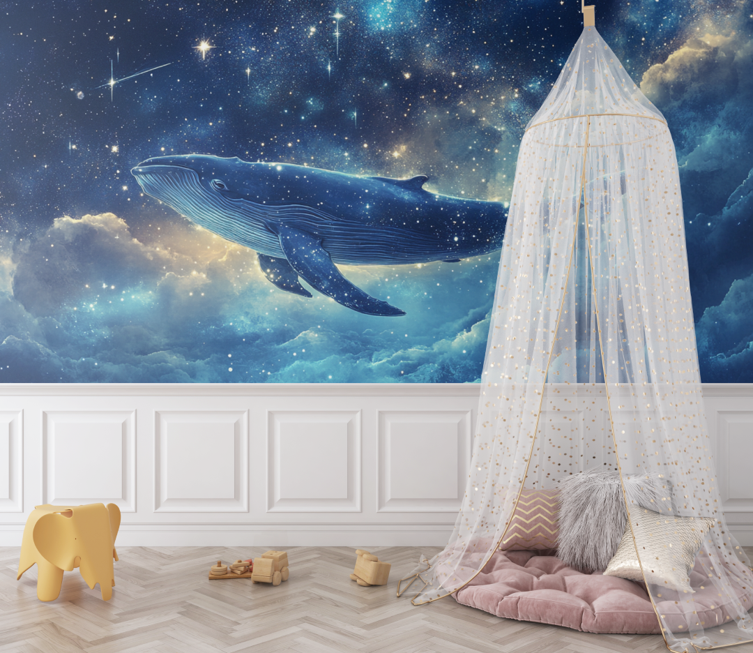 Papier peint marin baleine celeste bebe