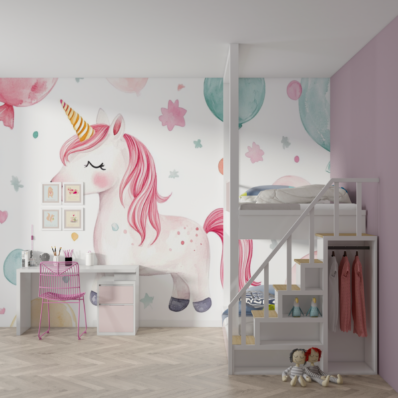 Papier peint deco licorne pour ...e ballon mur chambre fille