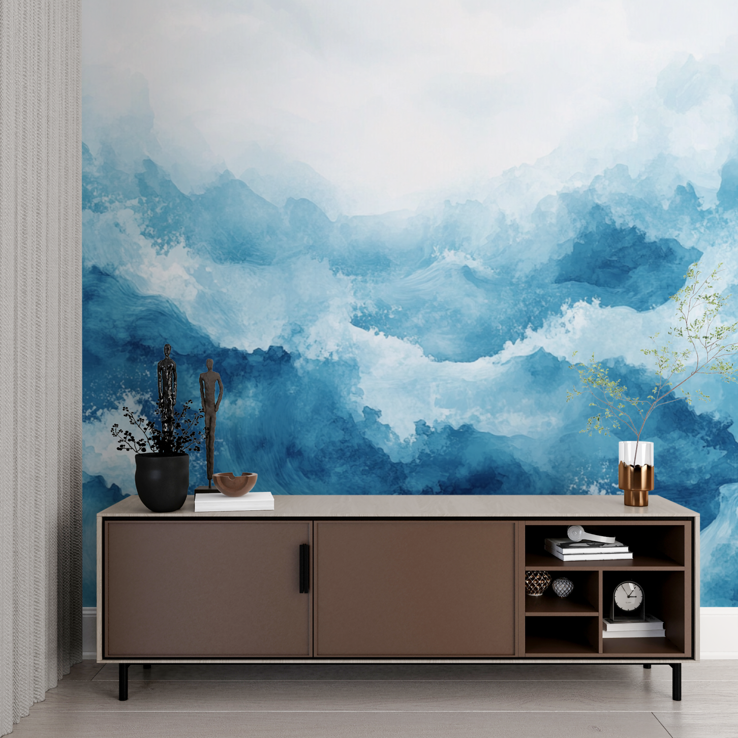Papier peint aquarelle grande vague dynamique imprime