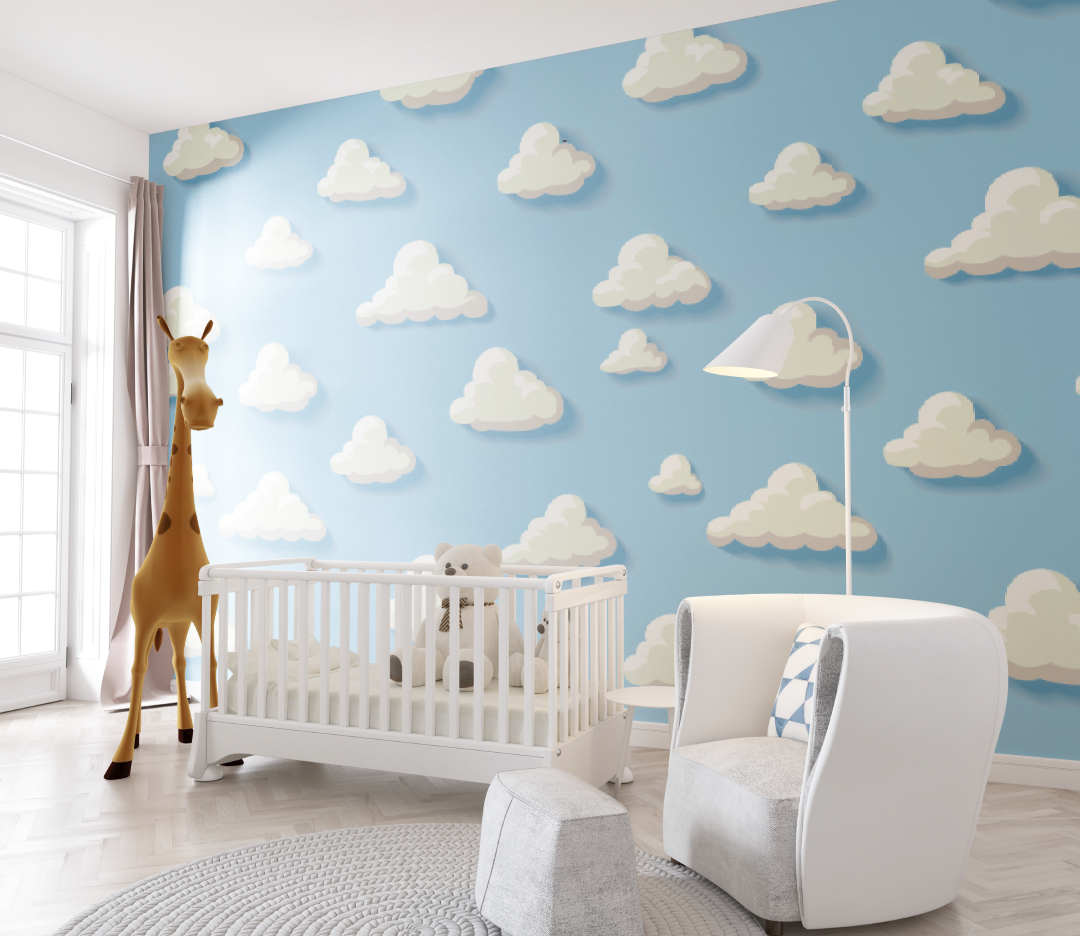 Papier peint Nuages bleu pour bébé - chambre de bebe
