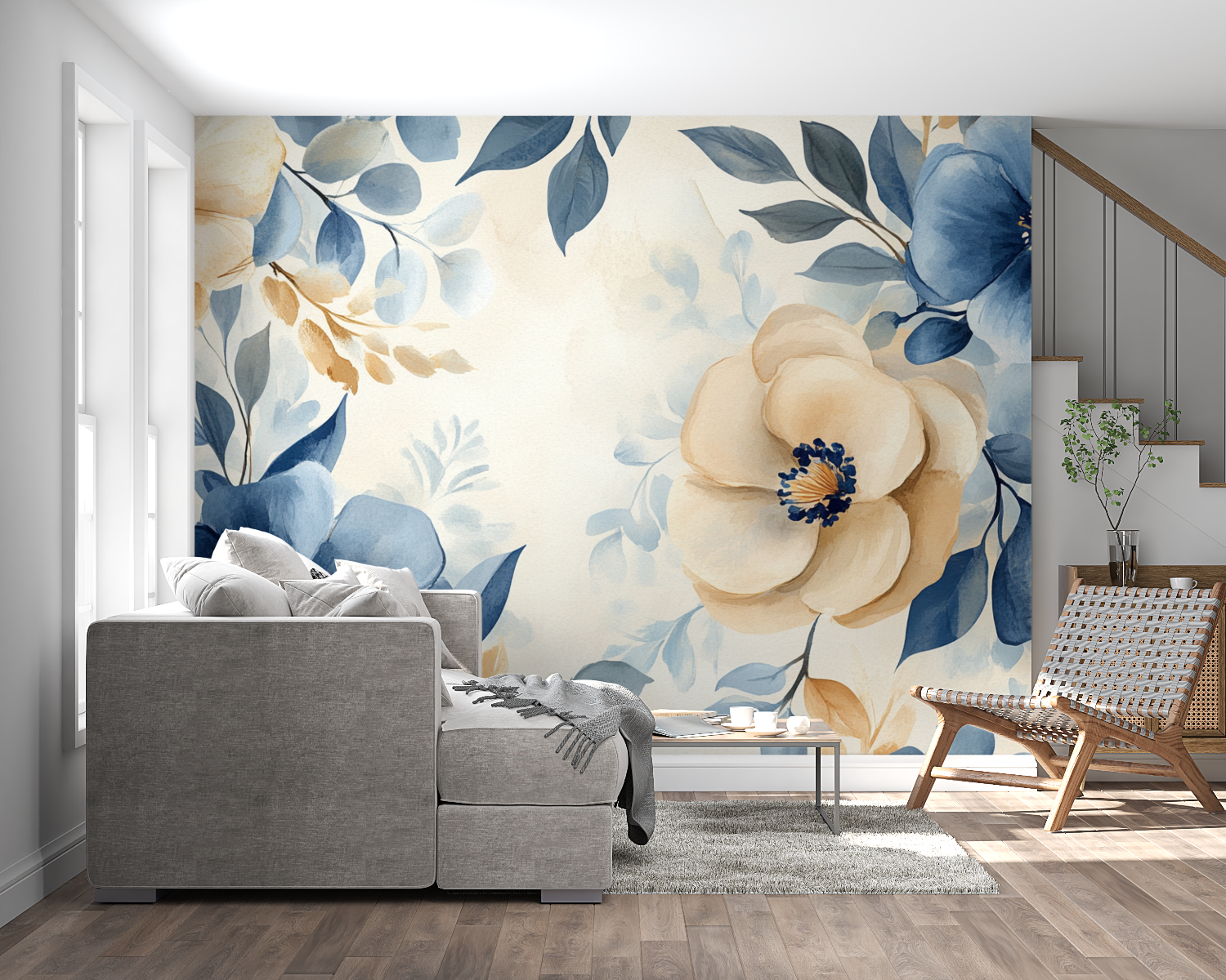 Papier peint aquarelle fleurs s...straites panoramique mural