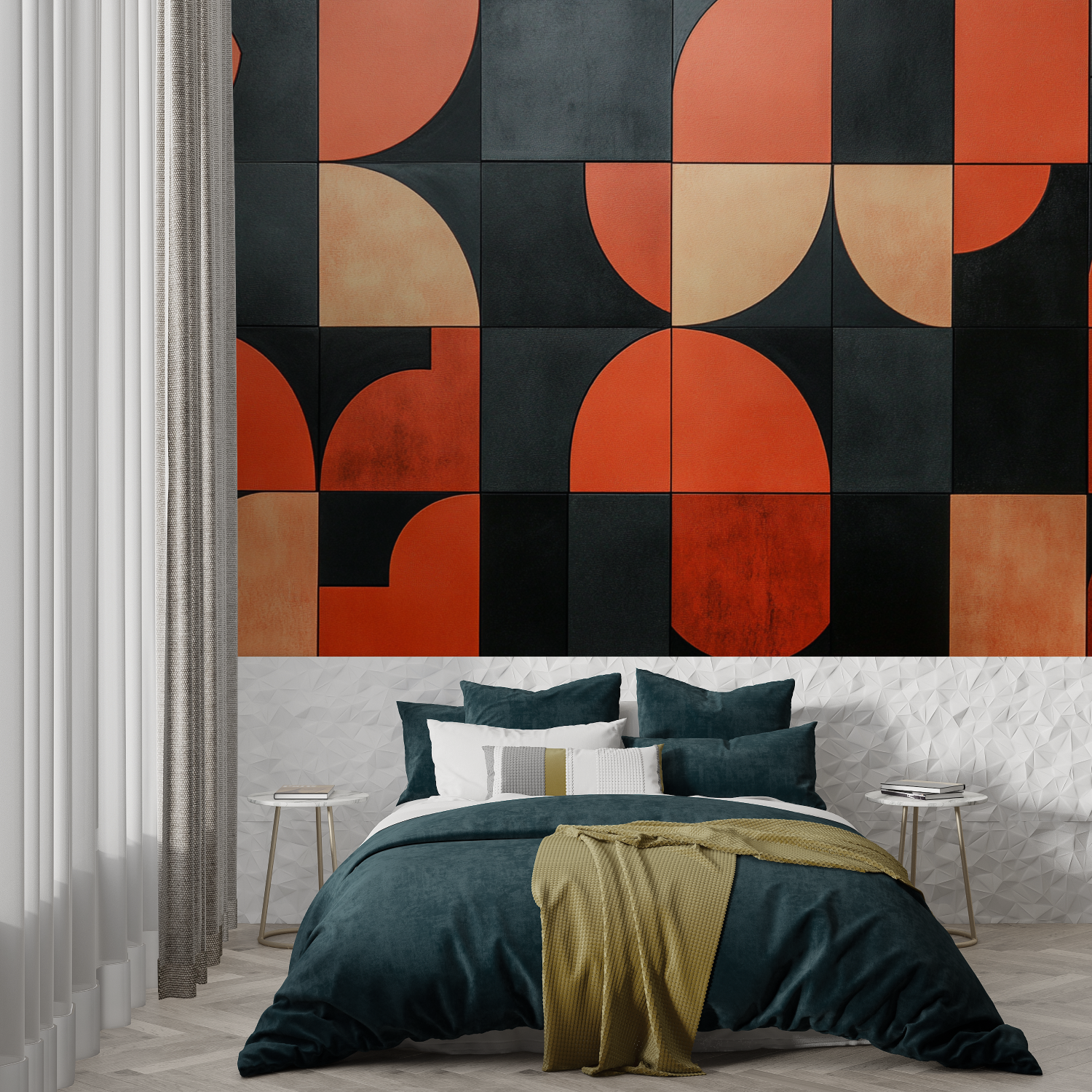 Papier peint terracotta et noir graphique trompe loeil
