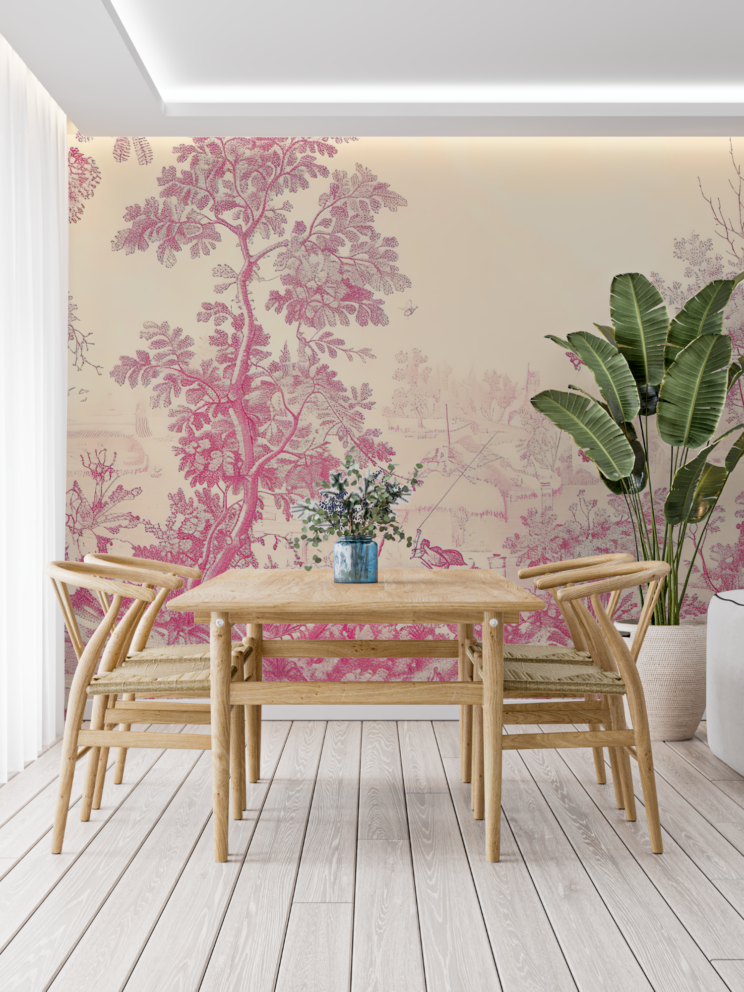 Papier Peint Toile De Jouy Rose Tendance - francais