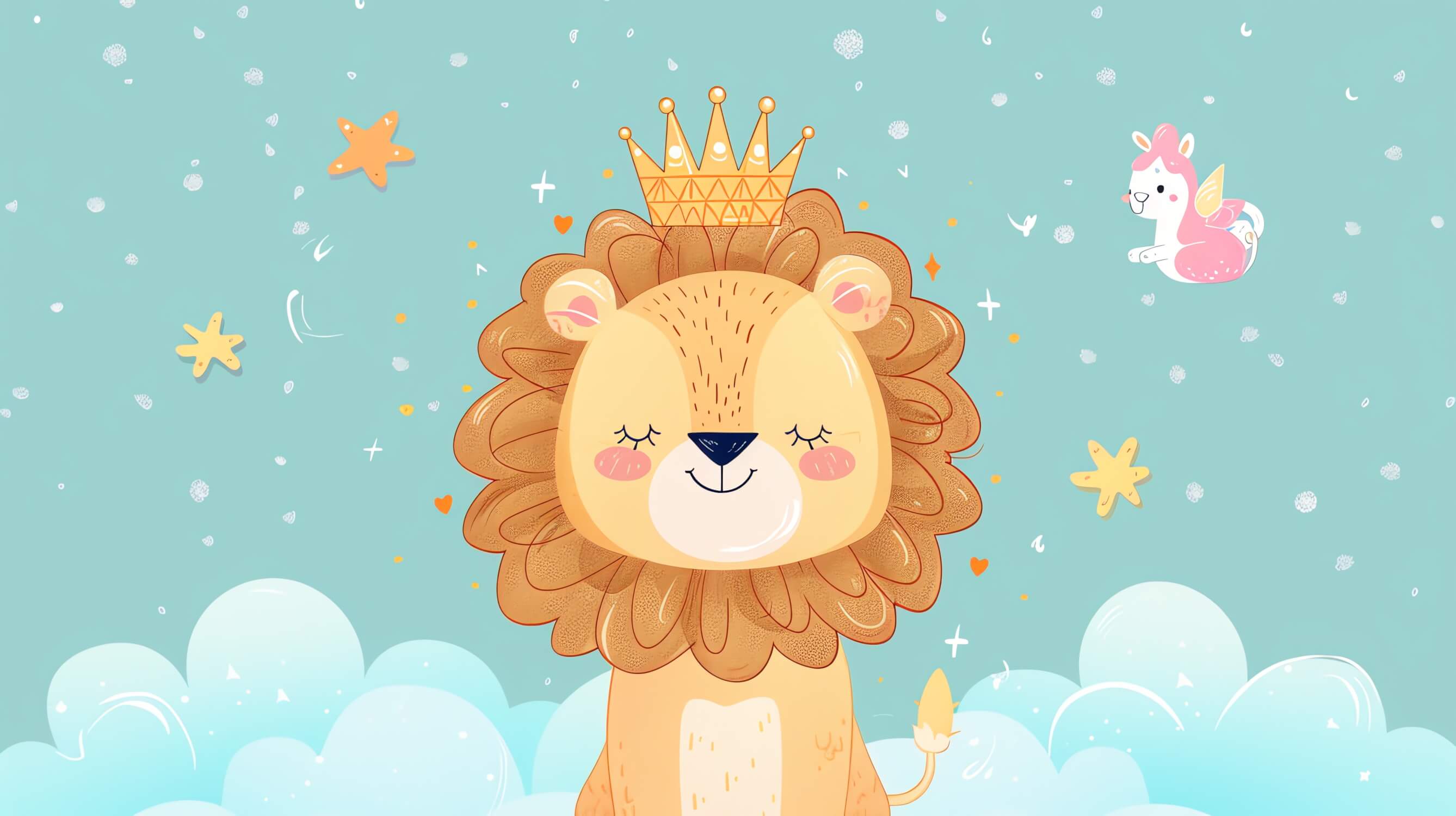 Papier Peint Lion Bébé Turquoise