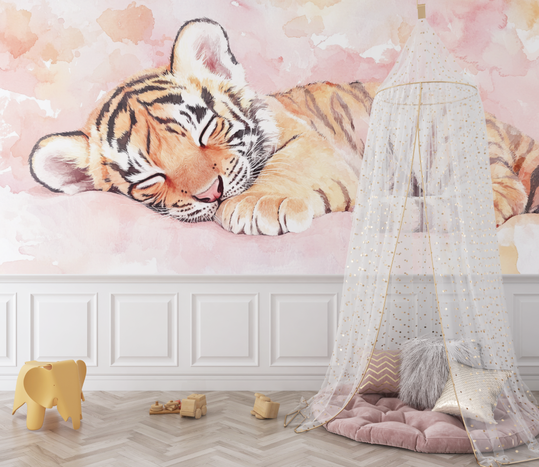 Papier peint tigre endormi bebe