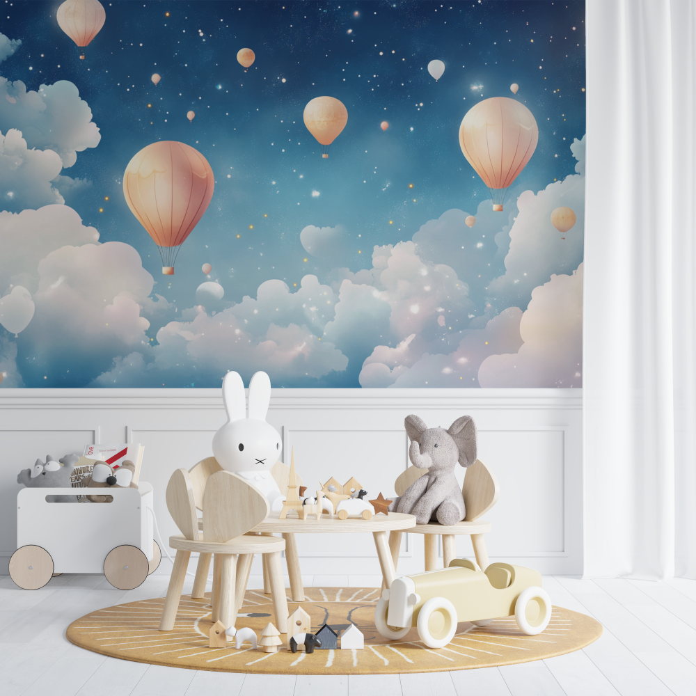 Papier peint montgolfiere et ci...t paisible chambre de bebe