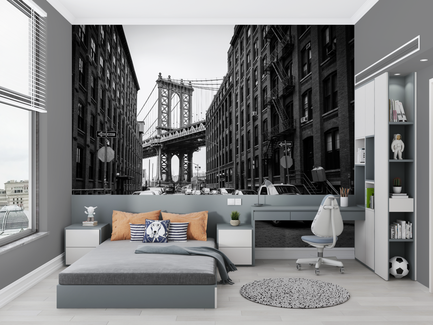 Papier peint noir et blanc voiture brooklyn chambre petit