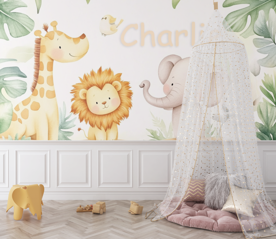 Papier peint prenom famille animaux bebe