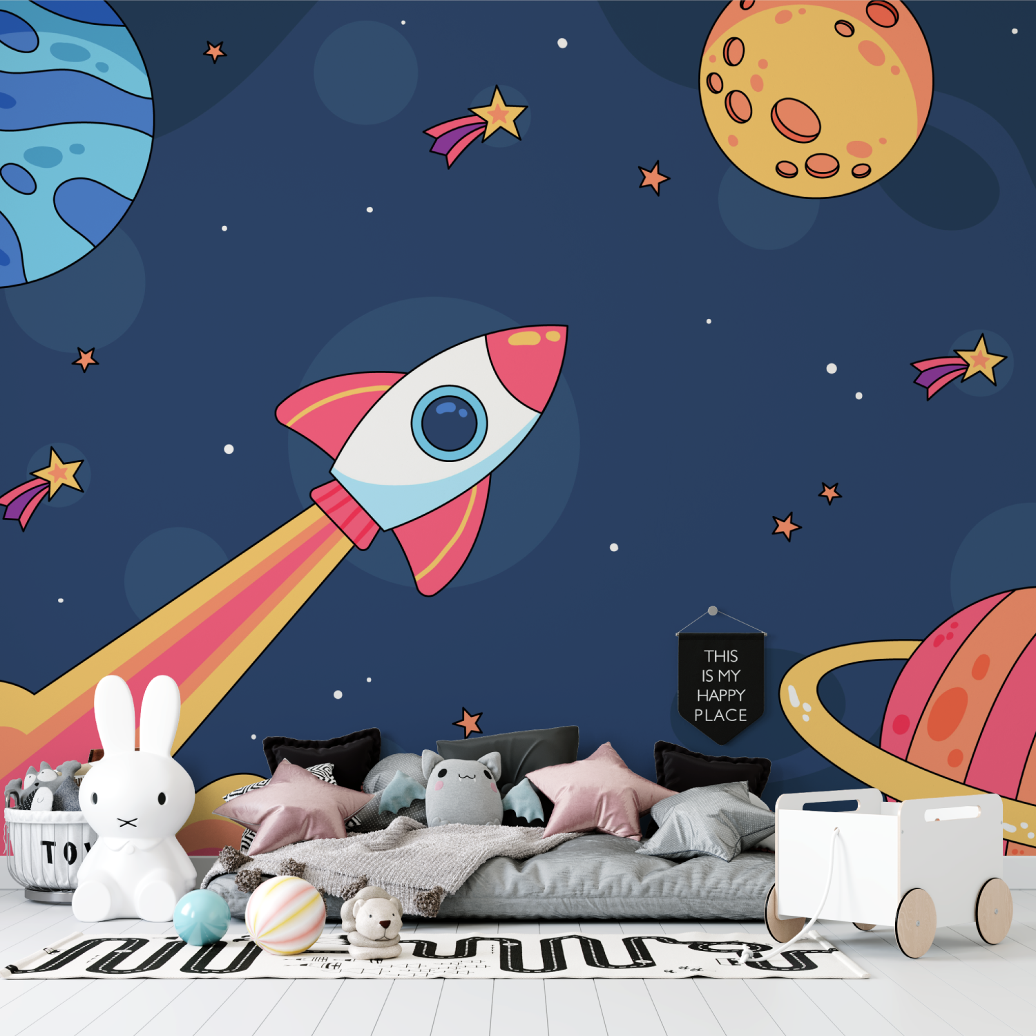 Papier peint espace fusee tapisserie garcon