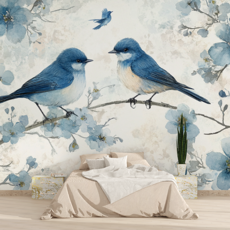 Papier peint aquarelle oiseaux ...he fleurie tapisserie 2025