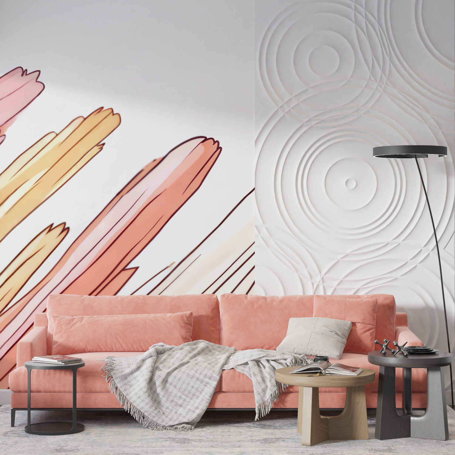 Papier peint aquarelle lignes abstraites mur