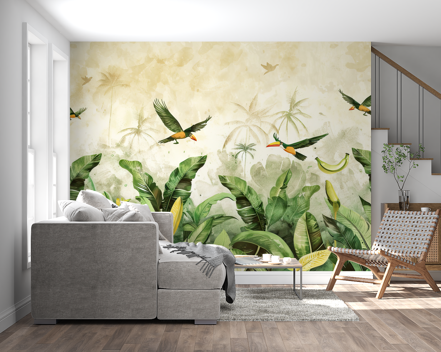 Papier peint aquarelle jungle grand pano panoramique mural