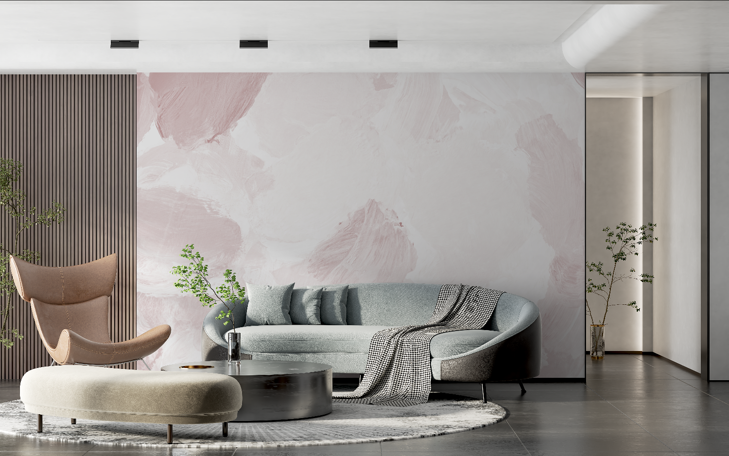 Papier peint aquarelle rose poudre tendance 2024