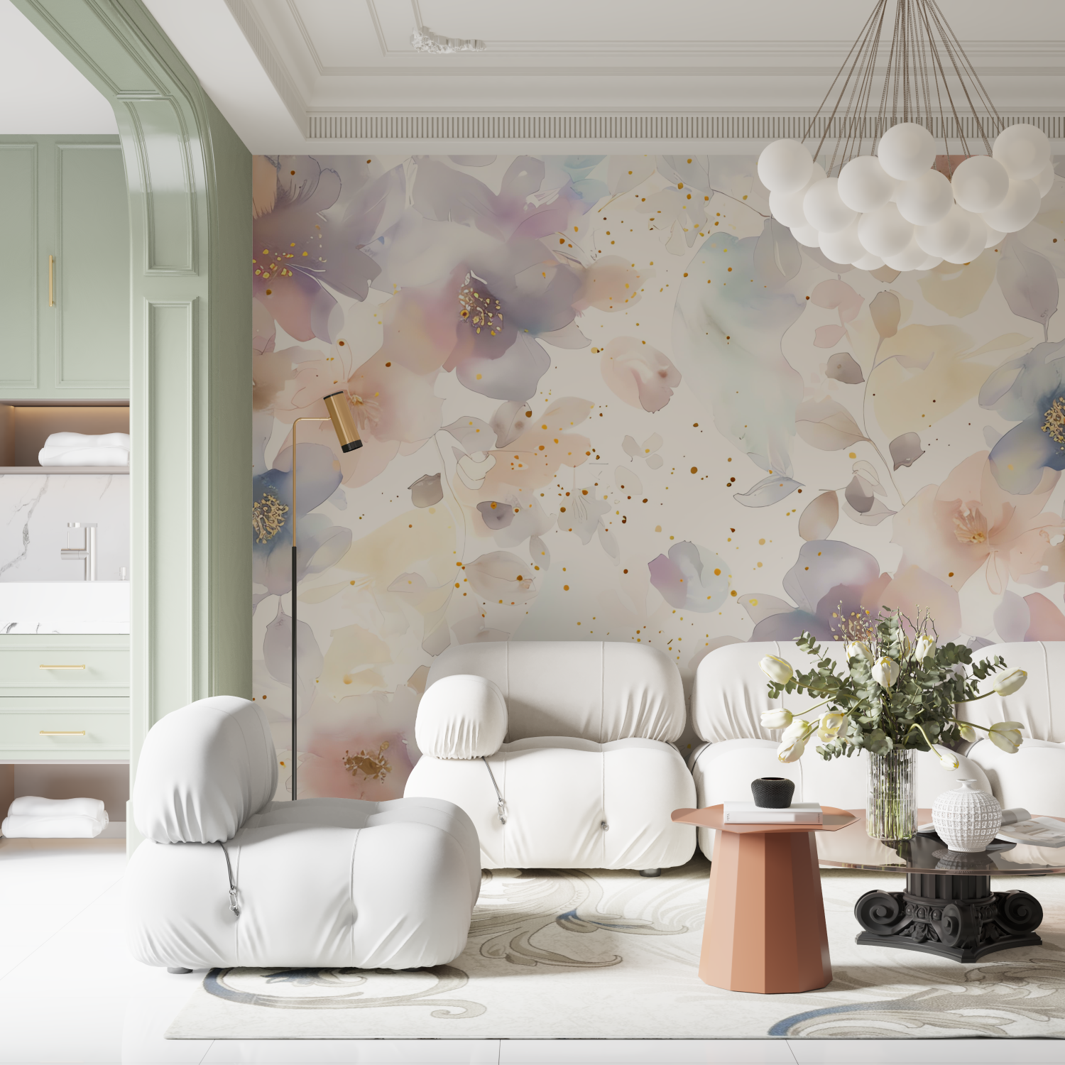 Papier peint aquarelle fleurs elegantes contemporain
