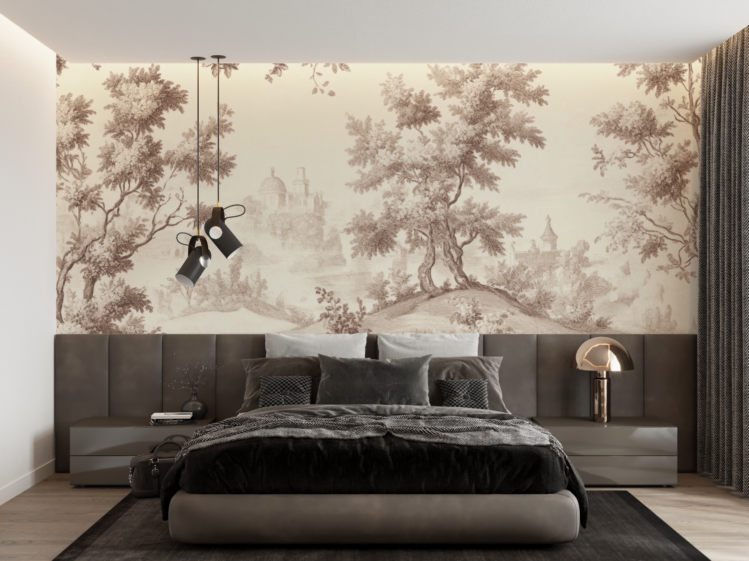 Papier Peint Toile De Jouy Flou - trompe l'oeil