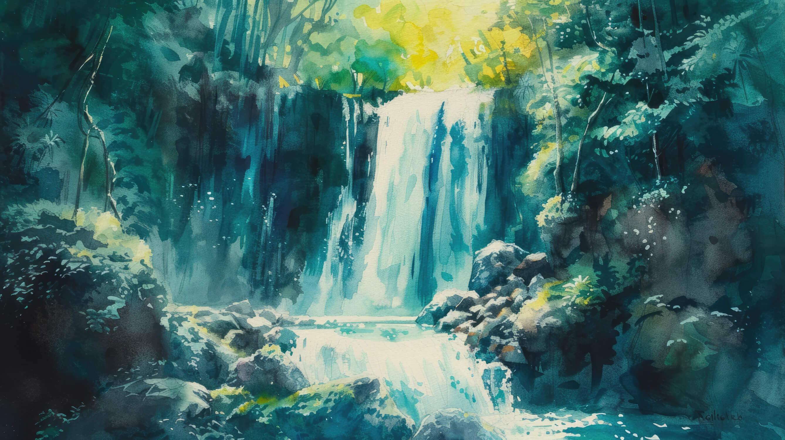 Papier Peint Aquarelle Cascade Zen
