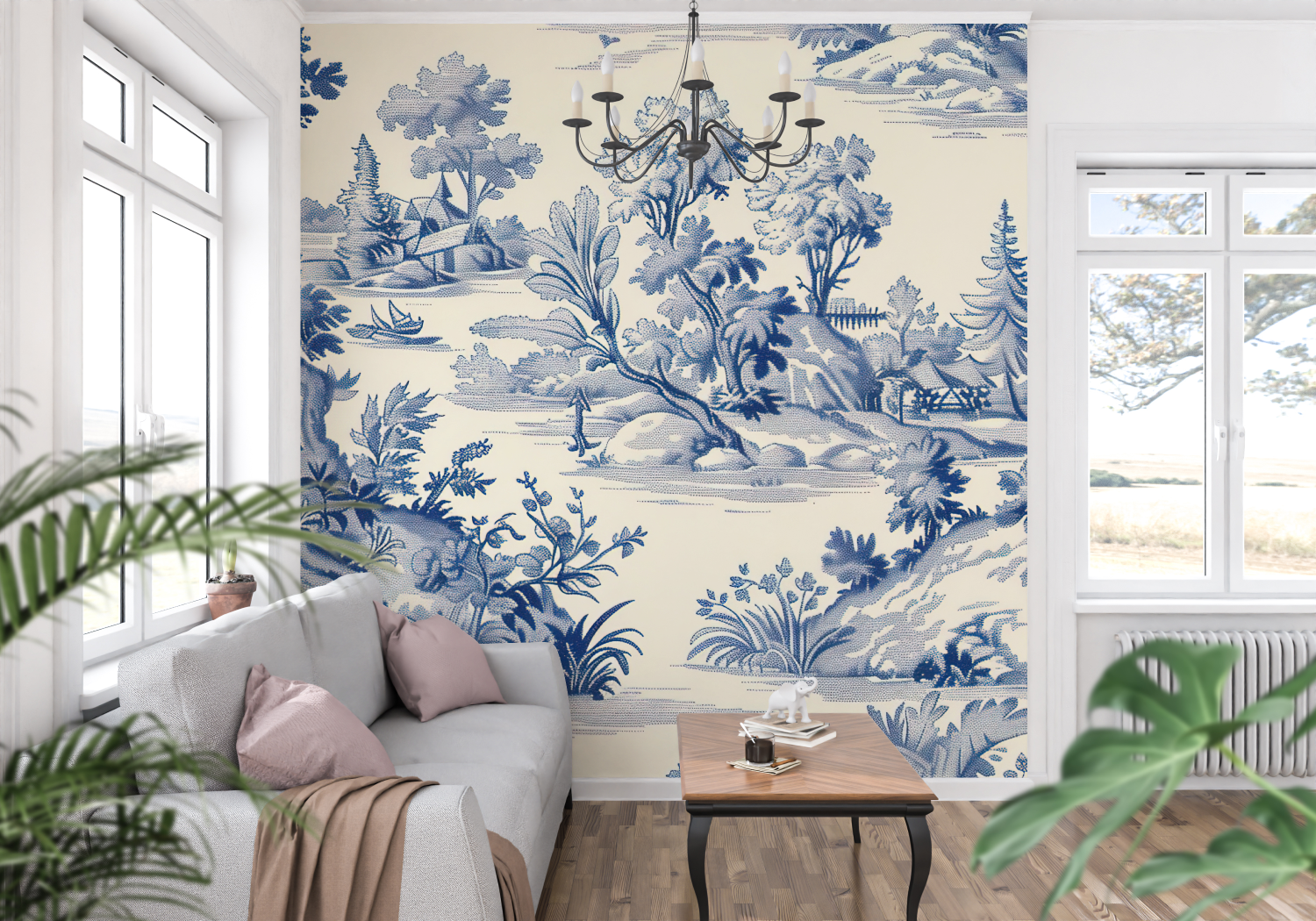 Papier Peint Motif Toile De Jouy - francais