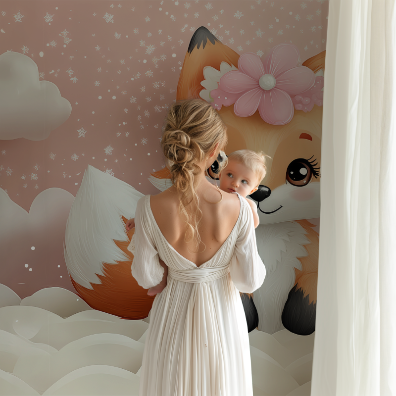 Papier peint renard pour bebe fille bb123