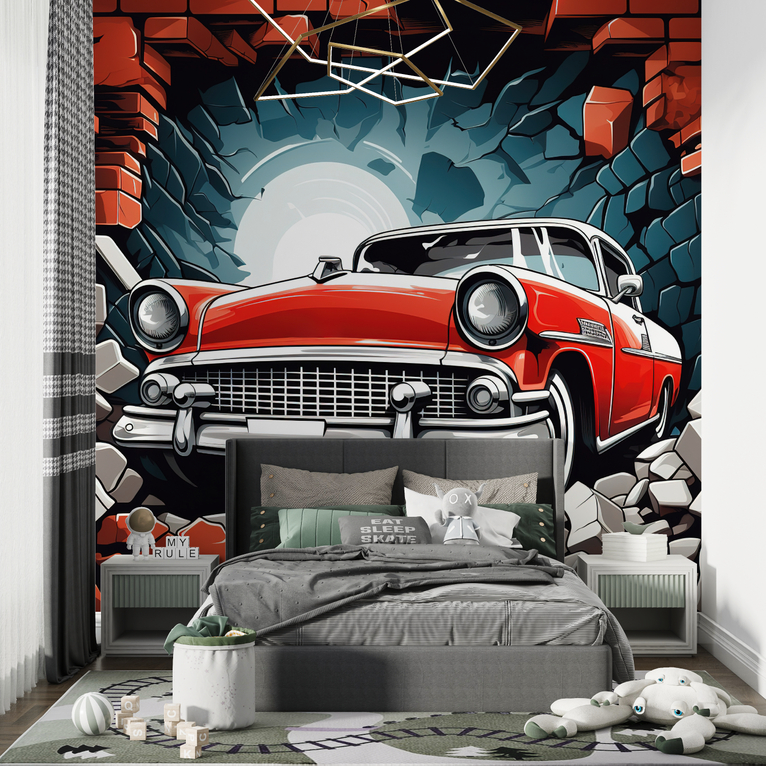 Papier peint voiture ancienne enfant chambre de garcon