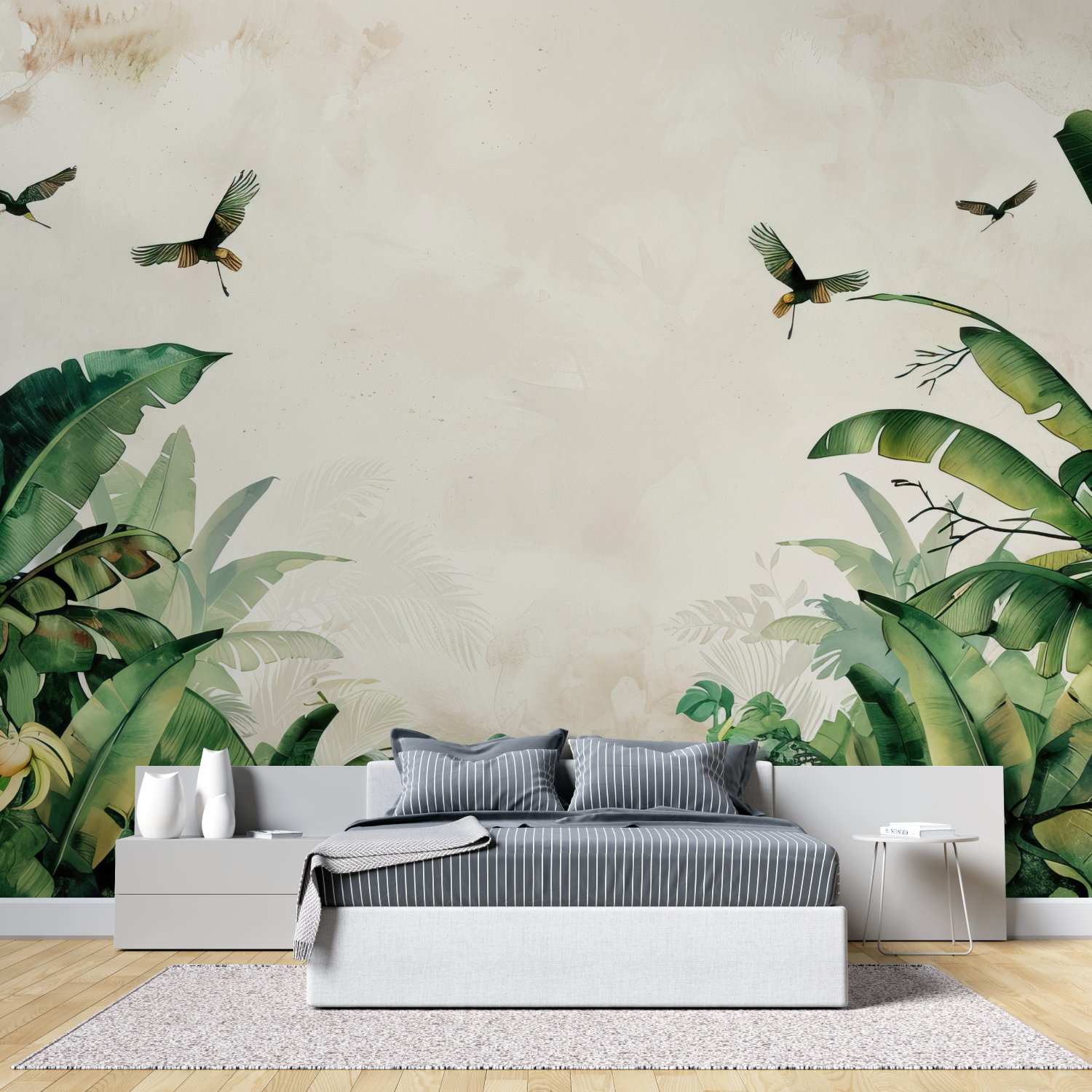 Papier peint aquarelle jungle panoramique tete de lit