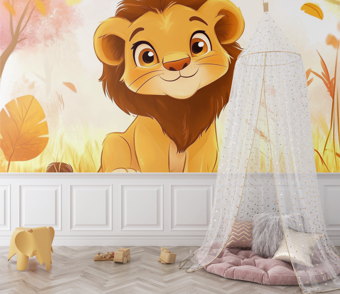 Papier peint lionceau dessin anime bebe