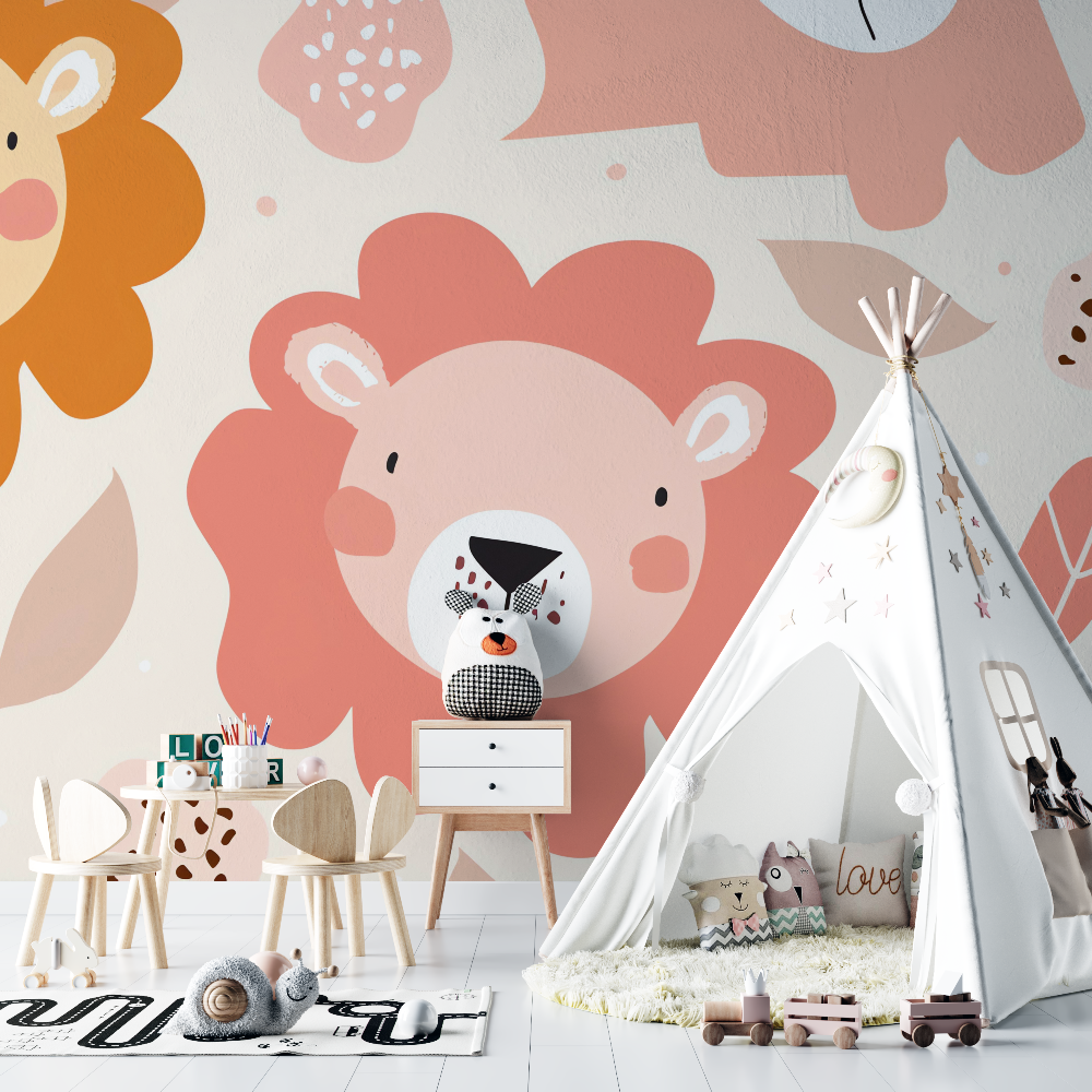 Papier peint lion et couleurs pastel chambre bebe