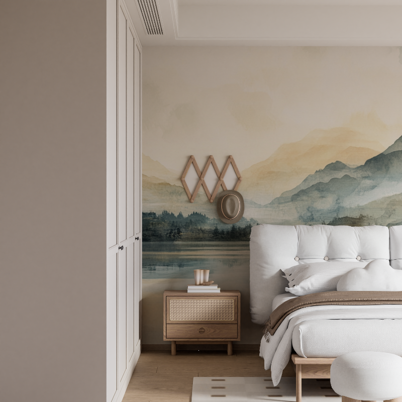 Papier peint aquarelle paysage lacustre mural
