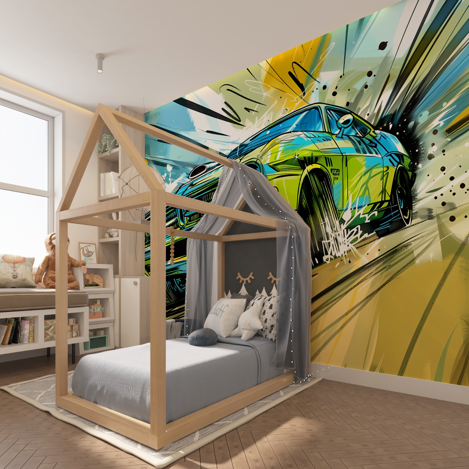 Papier peint poster geant voiture verte tapisserie hero
