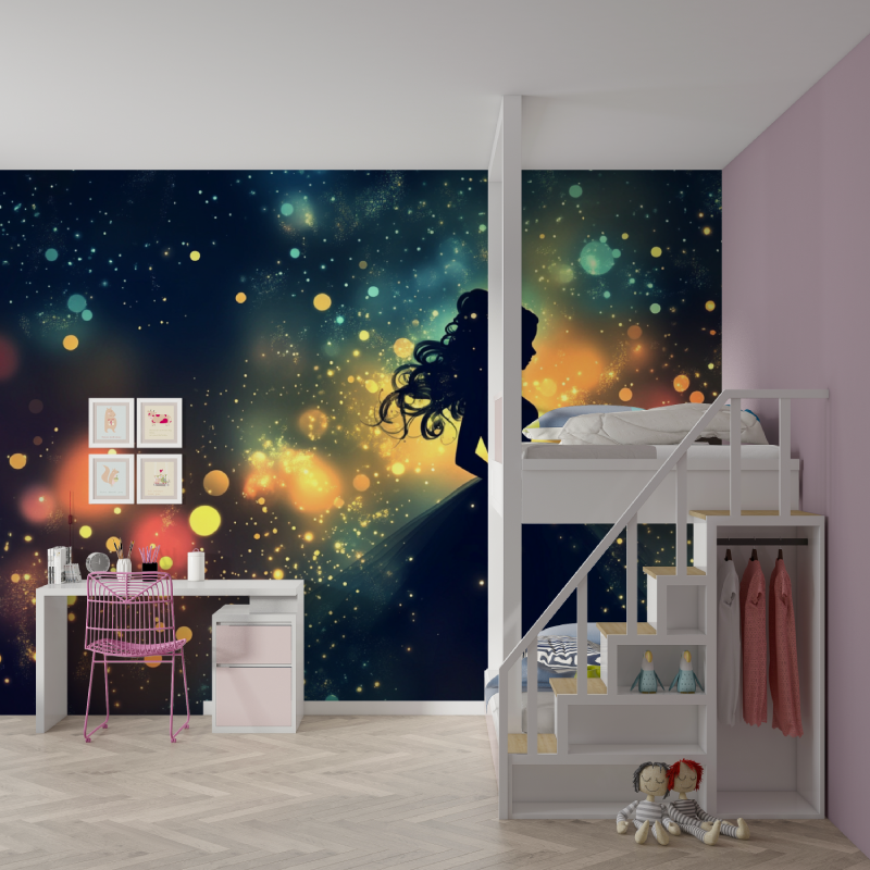 Papier peint princesse petite luciole mur chambre fille