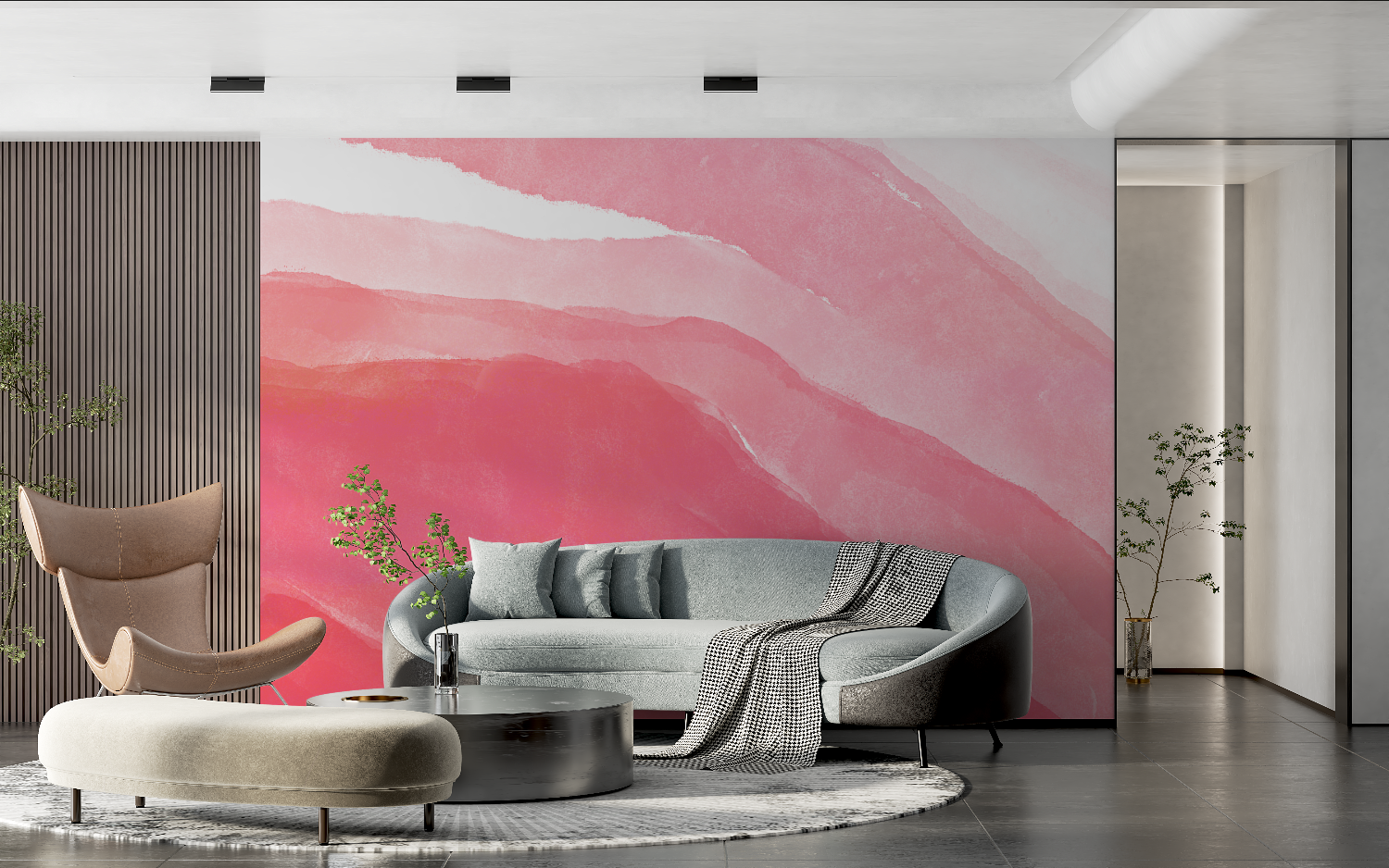 Papier peint aquarelle rose fonce tendance 2024