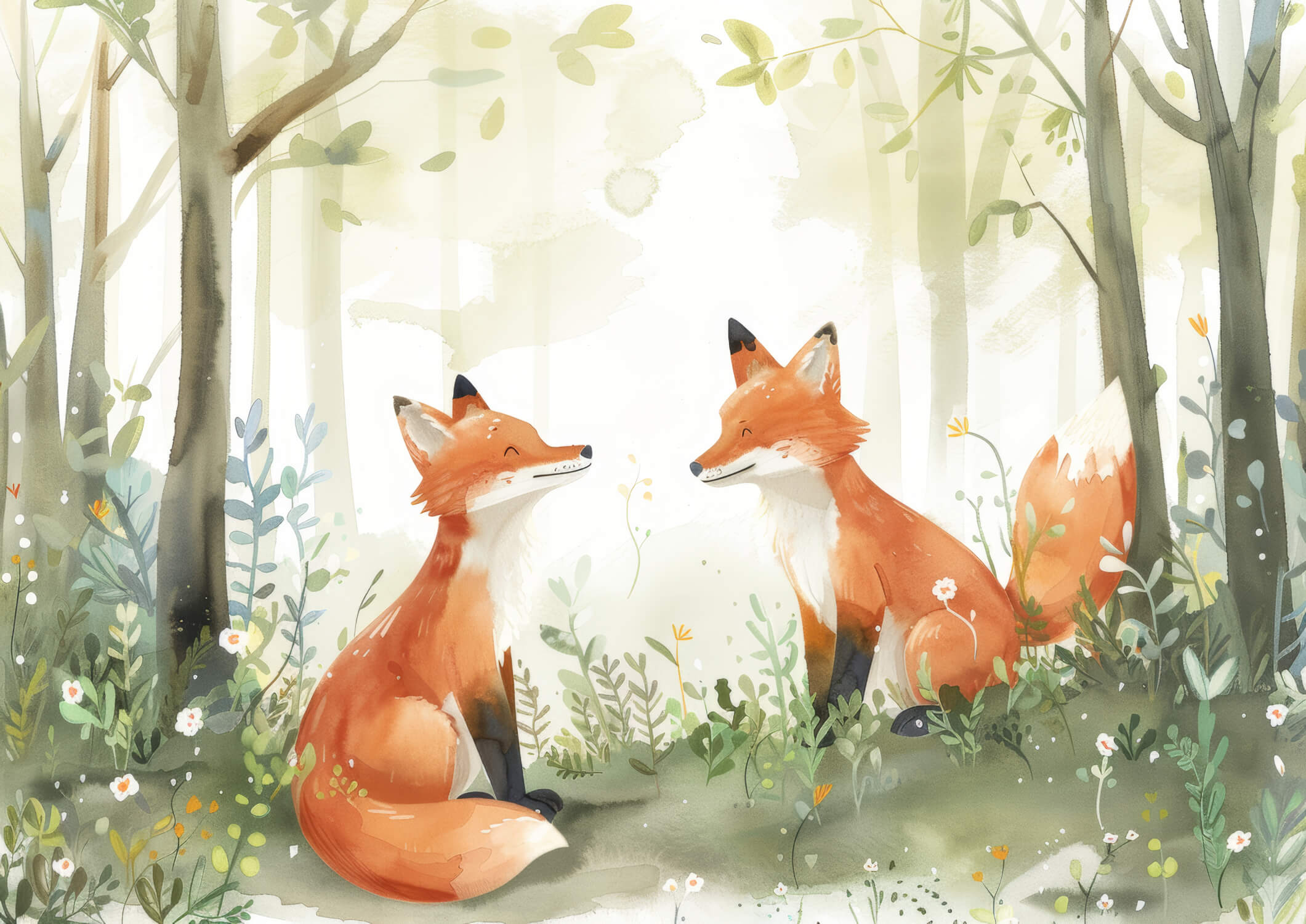 Papier Peint Renard Forêt Vert