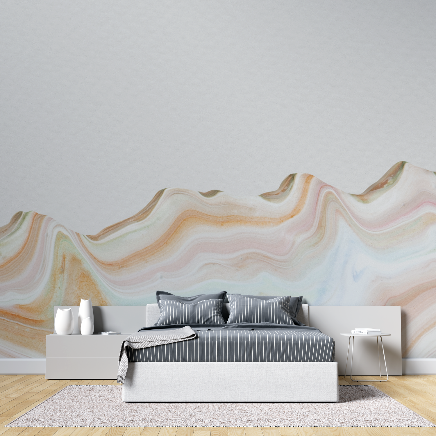 Papier peint aquarelle vague design tete de lit