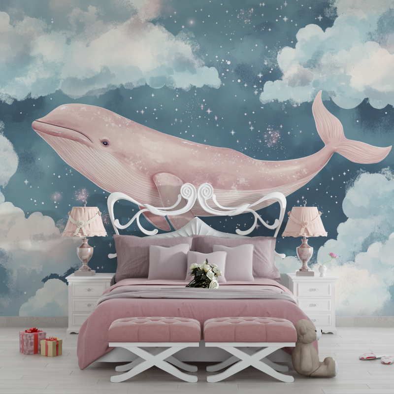 Papier peint fille classique ba... nuage rose chambre filles