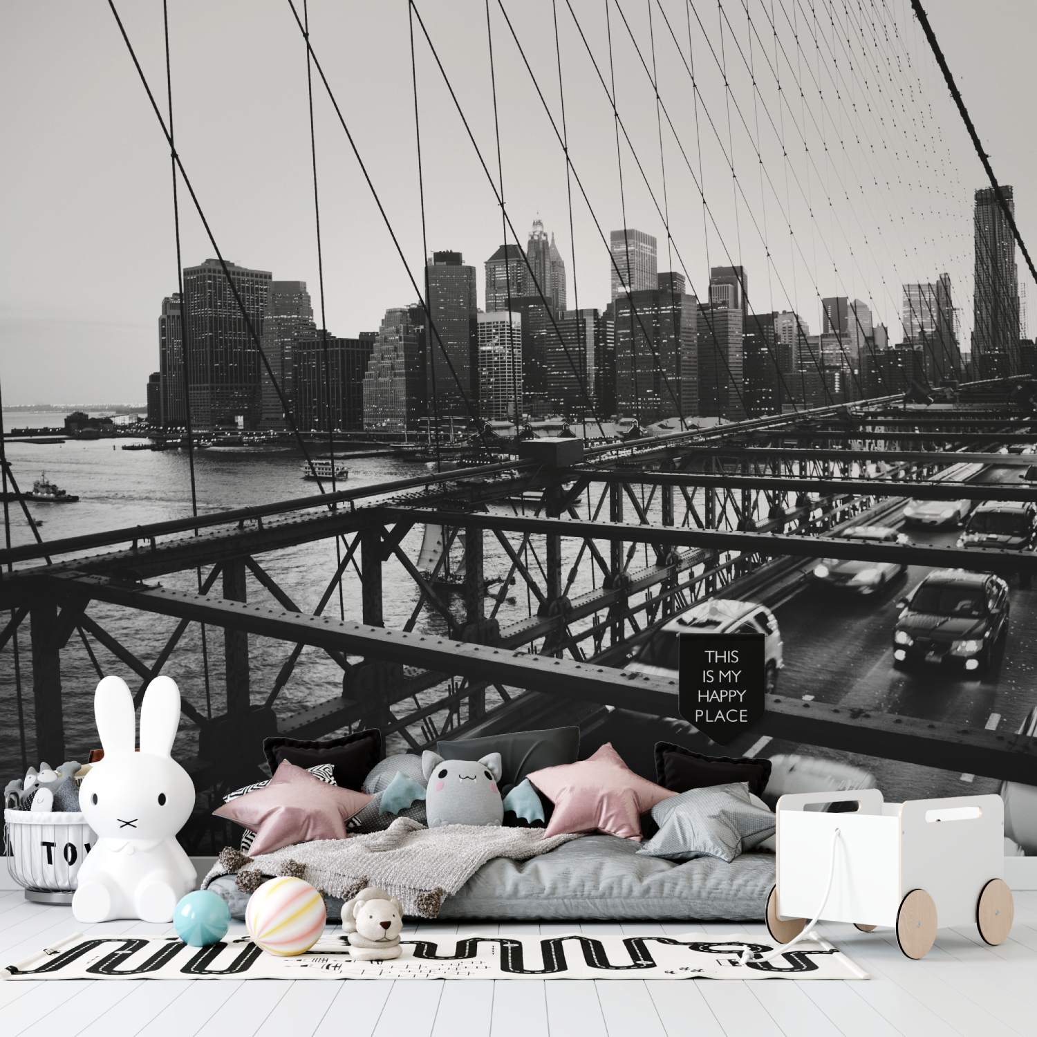 Papier peint noir et blanc voit...brooklyn tapisserie garcon