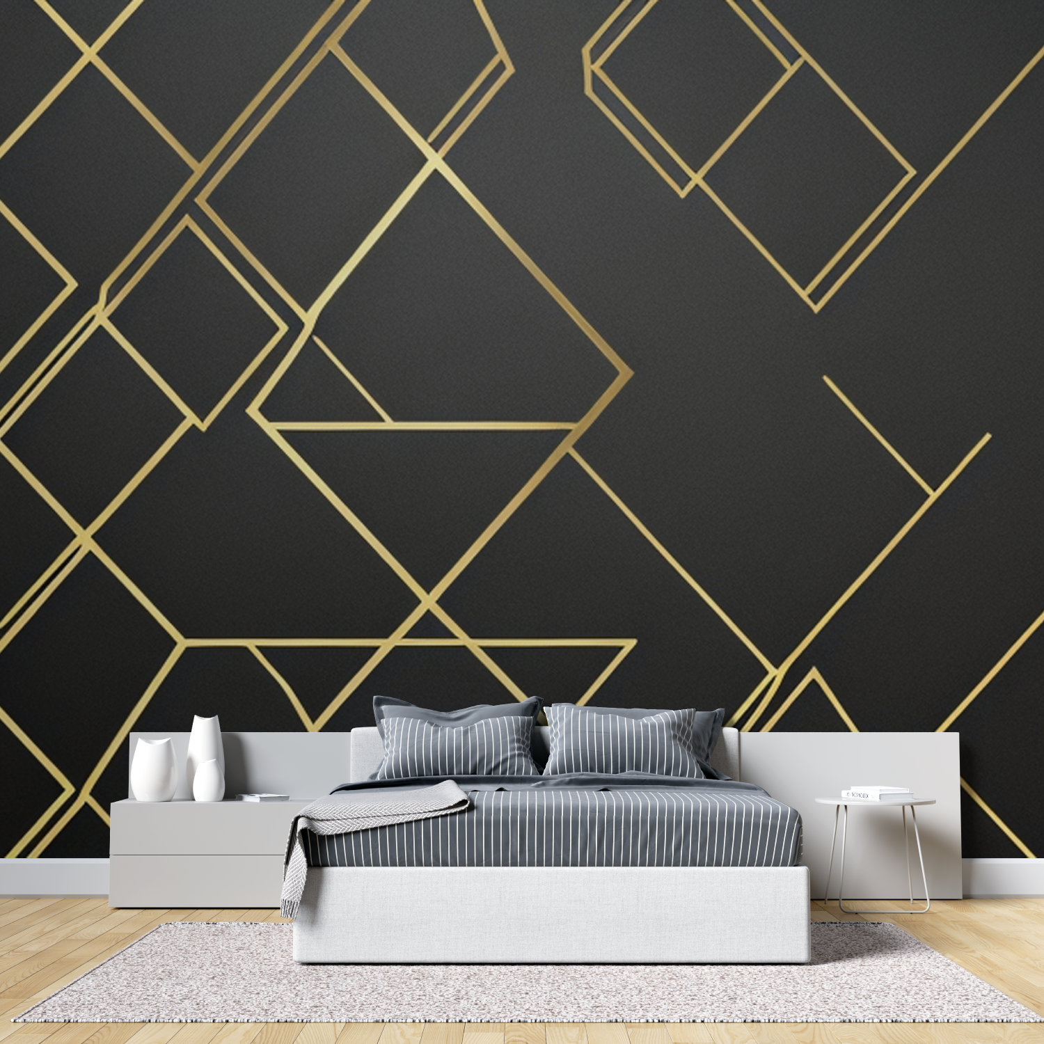 Papier Peint Géométrique Noir Et Or - chambre adulte