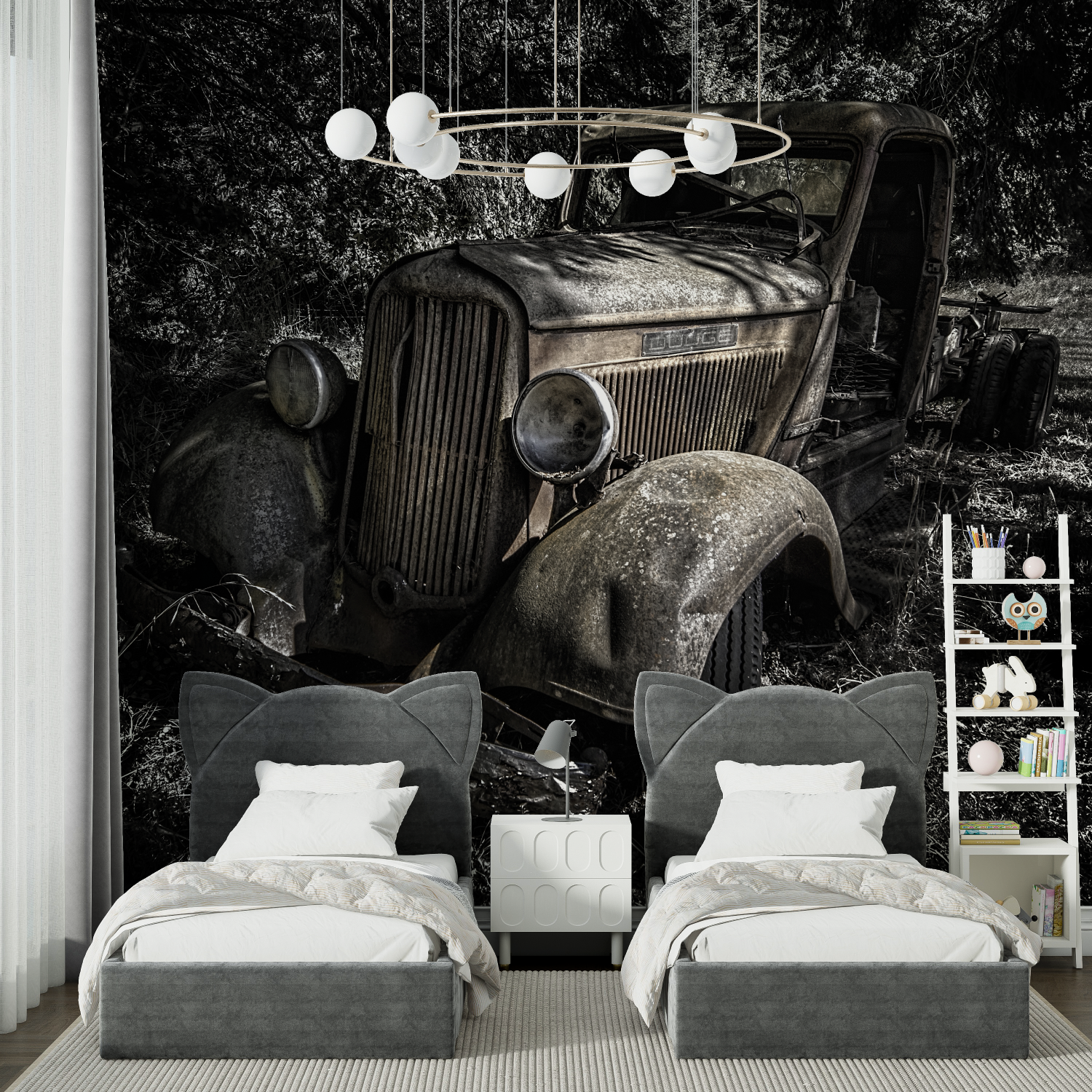 Papier peint noir et blanc meta... voiture chambre spiderman