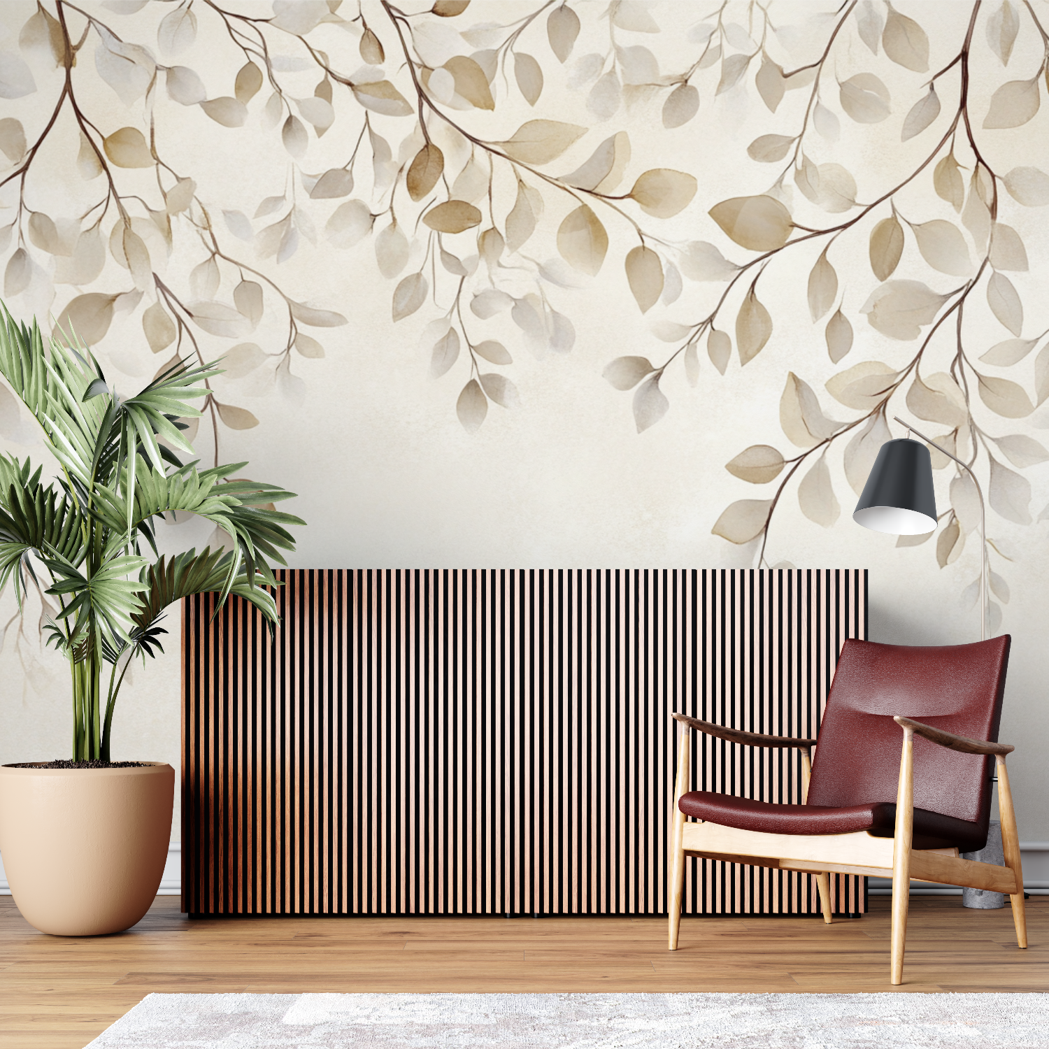 Papier peint aquarelle branches...nches delicates sur mesure