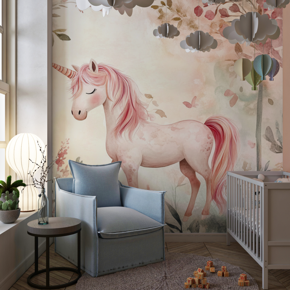 Papier peint licorne foret ball...oret rose chambre de fille