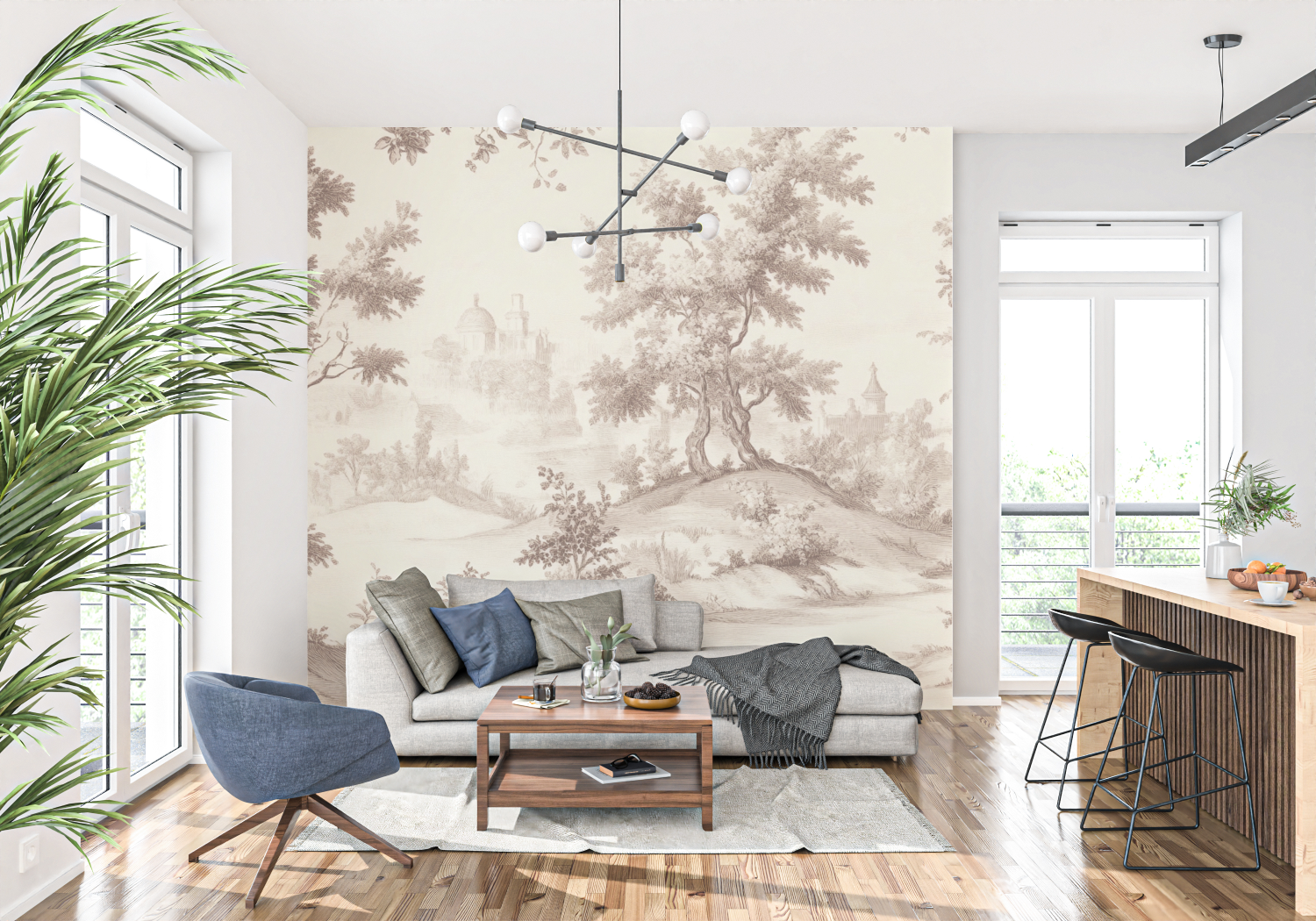 Papier Peint Toile De Jouy Flou - francais