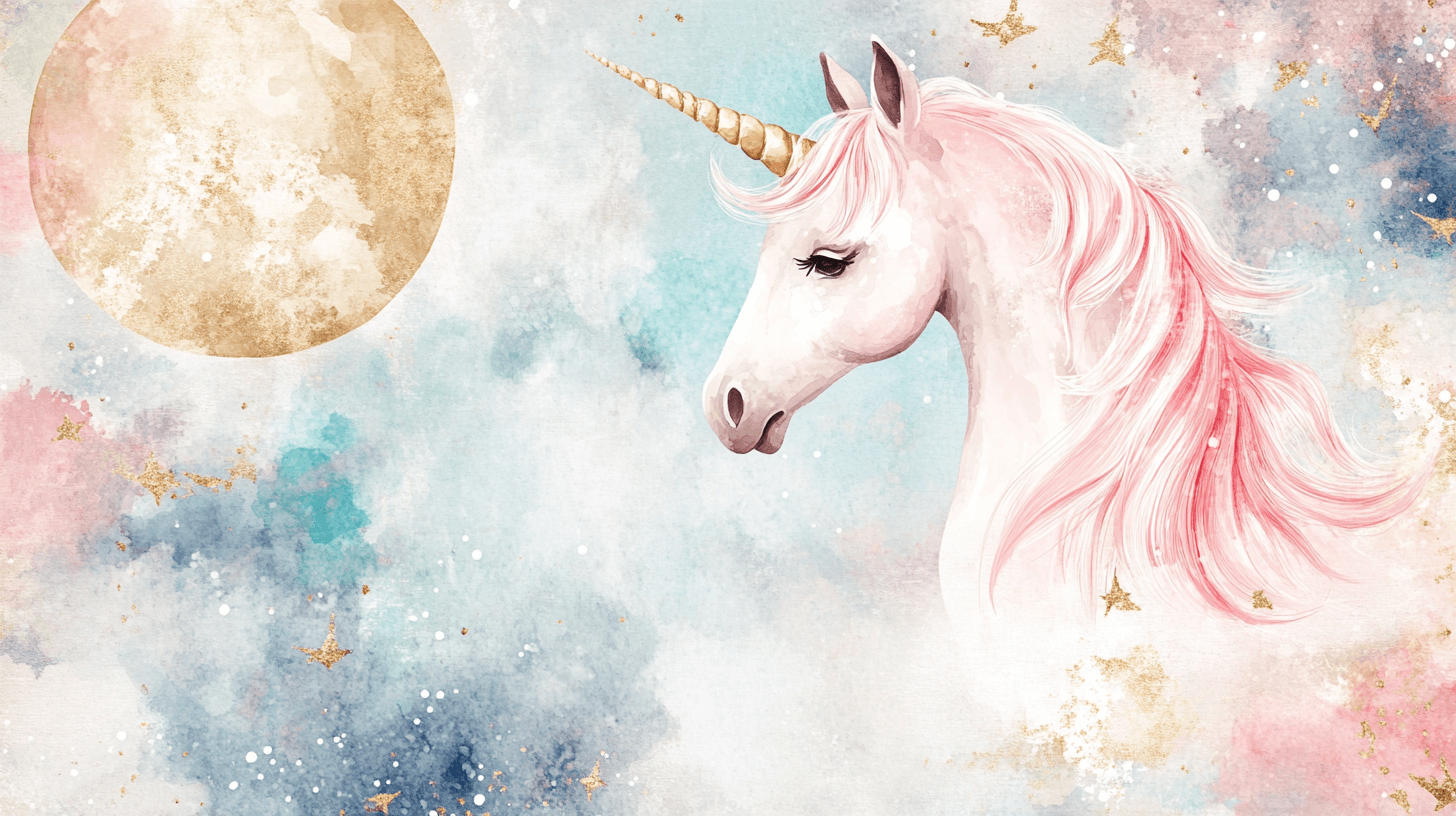Papier Peint Tête De Lit Licorne Grosse Lune Et Bannière