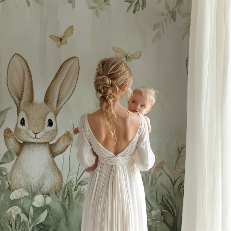 Papier peint lapin et foret enchantee bb123
