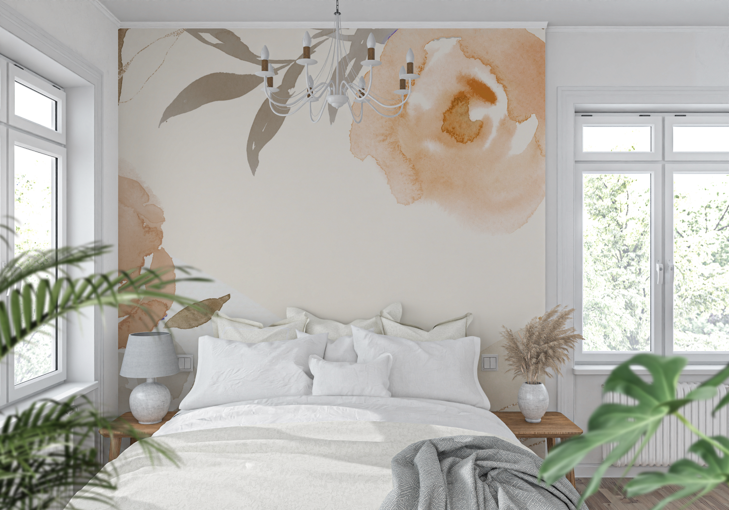 Papier peint aquarelle teintes marron tendance mur