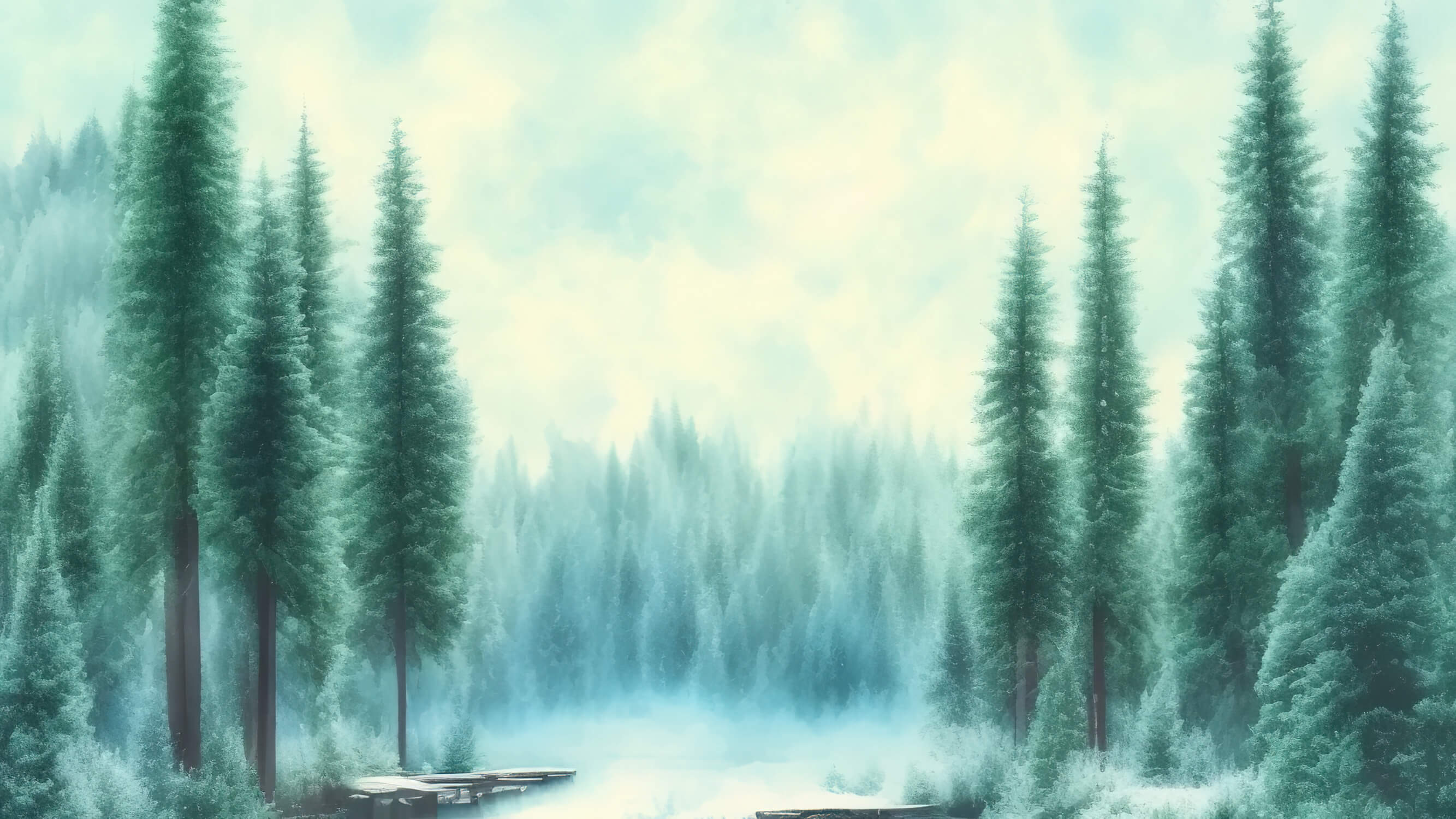 Papier Peint Aquarelle Forêt Sapins