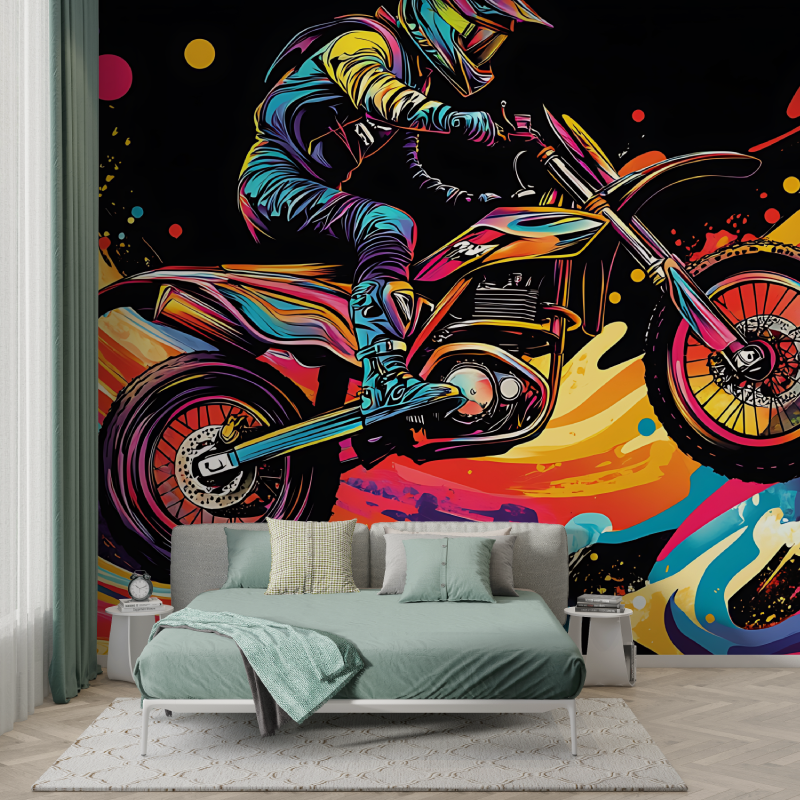 Papier peint panoramique graffiti moto murs