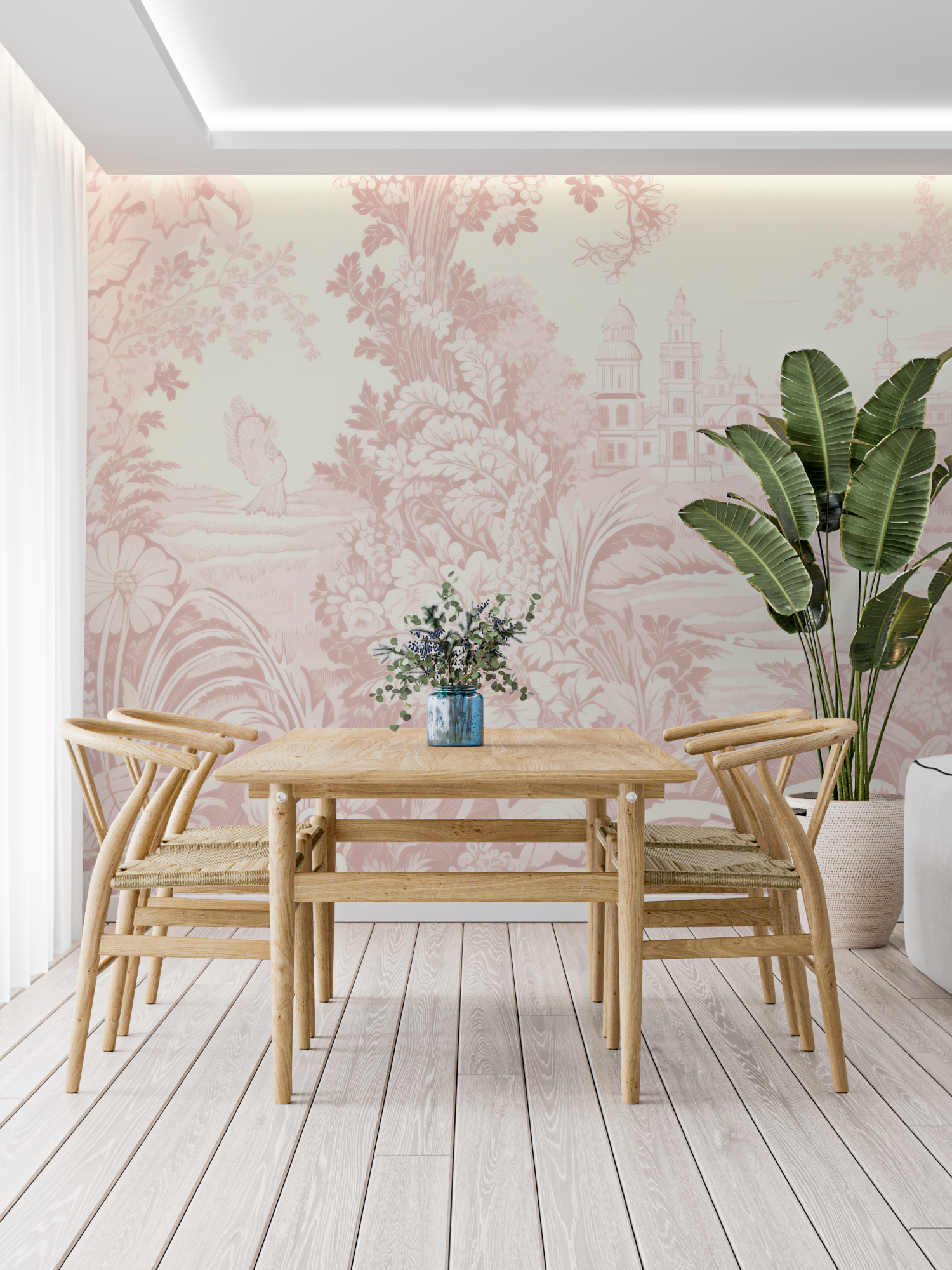 Papier Peint Toile De Jouy Rose - panoramique-mur