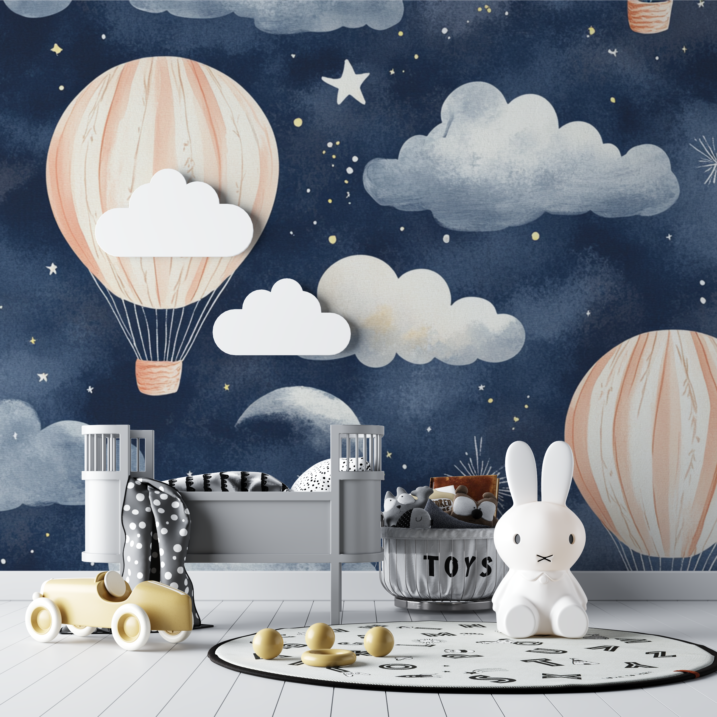 Papier peint montgolfiere et ciel nocturne bebe tipi